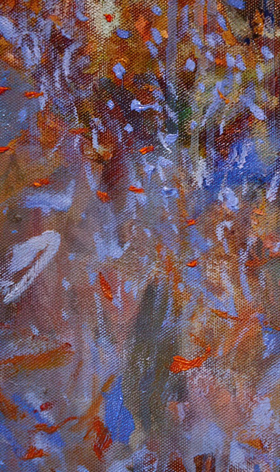 A detail of an oil over acrylic painting.